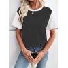 image:imageEVALESS Womens Short Sleeve T Shirts Ribbed Knit Crewneck Multicolour Block Tee Blouses Spring Tops 2026 TrendyBlack Gray