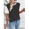 image:imageEVALESS Womens Short Sleeve T Shirts Ribbed Knit Crewneck Multicolour Block Tee Blouses Spring Tops 2026 TrendyBlack Gray