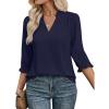 image:imageEVALESS Blouses for Women Dressy Casual 34 Length Sleeve Lace Patchwork Business Work TopsNavy Blue