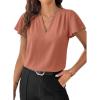 image:imageEVALESS Blouses for Women Dressy Casual Summer Ruffle Short Sleeve V Neck Work Tops Business Office ShirtsTawny