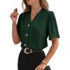 image:imageEVALESS Blouses for Women Dressy Casual Summer Short Sleeve Button Down Shirts Business Work TopsBlackish Green