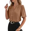 image:imageEVALESS Blouses for Women Dressy Casual Summer Short Sleeve Button Down Shirts Business Work TopsDark Khaki