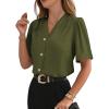 image:imageEVALESS Blouses for Women Dressy Casual Summer Short Sleeve Button Down Shirts Business Work TopsJungle Green