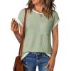 image:imageEVALESS Womens Short Sleeve T Shirts Crewneck Color Block Ribbed Knit Tee Blouses 2026 Trendy Summer TopsLight Green