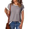 image:imageEVALESS Womens Short Sleeve T Shirts Crewneck Color Block Ribbed Knit Tee Blouses 2026 Trendy Summer TopsLight Grey