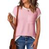 image:imageEVALESS Womens Short Sleeve T Shirts Crewneck Color Block Ribbed Knit Tee Blouses 2026 Trendy Summer TopsPink