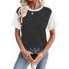 image:imageEVALESS Womens Short Sleeve T Shirts Ribbed Knit Crewneck Multicolour Block Tee Blouses Spring Tops 2026 TrendyBlack Gray