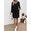 image:imageEVALESS Womens Dresses 2026 Spring Fall V Neck Long Sleeve Casual Tshirt Dress Contrast Striped Sweatshirt DressBlack
