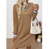 image:imageEVALESS Womens Dresses 2026 Spring Fall V Neck Long Sleeve Casual Tshirt Dress Contrast Striped Sweatshirt DressCamel