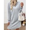 image:imageEVALESS Womens Dresses 2026 Spring Fall V Neck Long Sleeve Casual Tshirt Dress Contrast Striped Sweatshirt DressGray