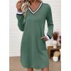 image:imageEVALESS Womens Dresses 2026 Spring Fall V Neck Long Sleeve Casual Tshirt Dress Contrast Striped Sweatshirt DressGreen Bay