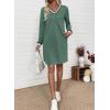 image:imageEVALESS Womens Dresses 2026 Spring Fall V Neck Long Sleeve Casual Tshirt Dress Contrast Striped Sweatshirt DressGreen Bay