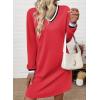 image:imageEVALESS Womens Dresses 2026 Spring Fall V Neck Long Sleeve Casual Tshirt Dress Contrast Striped Sweatshirt DressRed