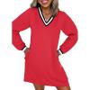 image:imageEVALESS Womens Dresses 2026 Spring Fall V Neck Long Sleeve Casual Tshirt Dress Contrast Striped Sweatshirt DressRed