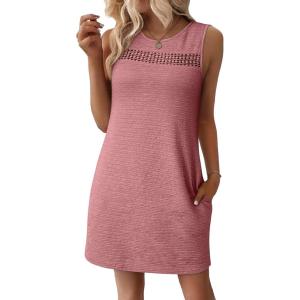 image:imageEVALESS Dresses for Women 2026 Spring Summer Casual Beach Dresses Sleeveless CutOut Mini Dress Crewneck Vacation OutfitsNew Rose