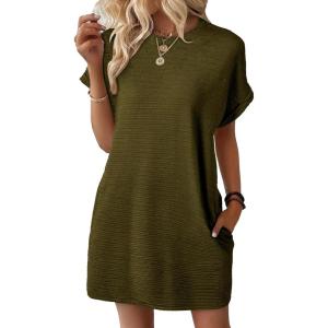 image:imageEVALESS Womens Summer Dresses 2026 Fashion Short Sleeve Cute Spring Mini Dress Crewneck Casual Beach Vacation DressesZ Jungle Green