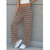 image:imageEVALESS Striped Pants Women Casual Wide Leg Drawstring Elastic Waist Kint Trousers Lounge Sweatpants with PocketsDark Brown Striped