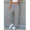 image:imageEVALESS Striped Pants Women Casual Wide Leg Drawstring Elastic Waist Kint Trousers Lounge Sweatpants with PocketsWhite and Bristol Black