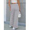 image:imageEVALESS Striped Pants Women Casual Wide Leg Drawstring Elastic Waist Kint Trousers Lounge Sweatpants with PocketsWhite and Grey