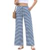 image:imageEVALESS Striped Pants Women Casual Wide Leg Drawstring Elastic Waist Kint Trousers Lounge Sweatpants with PocketsBlue Striped