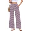 image:imageEVALESS Striped Pants Women Casual Wide Leg Drawstring Elastic Waist Kint Trousers Lounge Sweatpants with PocketsPurple Striped
