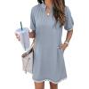 image:imageEVALESS Casual Dresses for Women 2026 Ruffle A Line Summer Dresses Loose V Neck Work Vacation Short Dresses with PocketsBeau Blue