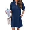 image:imageEVALESS Casual Dresses for Women 2026 Ruffle A Line Summer Dresses Loose V Neck Work Vacation Short Dresses with PocketsDirty Blue