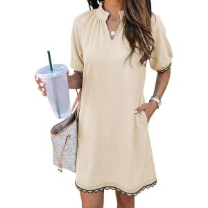 image:imageEVALESS Casual Dresses for Women 2026 Ruffle A Line Summer Dresses Loose V Neck Work Vacation Short Dresses with PocketsJet Stream