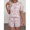 image:imageEVALESS 2 Piece Sets for Women Summer Shorts Sets Spring 2026 Vacation Outfits Casual Short Sleeve Printed Matching SetsPink