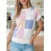 image:imageEVALESS Short Sleeve Sweater for Women Crewneck Color Block Knit Tops 2026 Summer Trendy Cap Sleeve Sweater VestBeau Blue