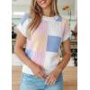 image:imageEVALESS Short Sleeve Sweater for Women Crewneck Color Block Knit Tops 2026 Summer Trendy Cap Sleeve Sweater VestBeau Blue
