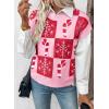 image:imageEVALESS Short Sleeve Sweater for Women Crewneck Color Block Knit Tops 2026 Summer Trendy Cap Sleeve Sweater VestChristmas Pink