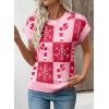 image:imageEVALESS Short Sleeve Sweater for Women Crewneck Color Block Knit Tops 2026 Summer Trendy Cap Sleeve Sweater VestChristmas Pink
