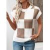image:imageEVALESS Short Sleeve Sweater for Women Crewneck Color Block Knit Tops 2026 Summer Trendy Cap Sleeve Sweater VestDark Khaki