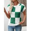 image:imageEVALESS Short Sleeve Sweater for Women Crewneck Color Block Knit Tops 2026 Summer Trendy Cap Sleeve Sweater VestGreen