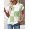 image:imageEVALESS Short Sleeve Sweater for Women Crewneck Color Block Knit Tops 2026 Summer Trendy Cap Sleeve Sweater VestLight Green