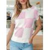 image:imageEVALESS Short Sleeve Sweater for Women Crewneck Color Block Knit Tops 2026 Summer Trendy Cap Sleeve Sweater VestPink