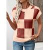 image:imageEVALESS Short Sleeve Sweater for Women Crewneck Color Block Knit Tops 2026 Summer Trendy Cap Sleeve Sweater VestRed Clay