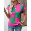 image:imageEVALESS Short Sleeve Sweater for Women Crewneck Color Block Knit Tops 2026 Summer Trendy Cap Sleeve Sweater VestRose Red