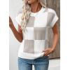 image:imageEVALESS Short Sleeve Sweater for Women Crewneck Color Block Knit Tops 2026 Summer Trendy Cap Sleeve Sweater VestWhite