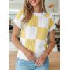 image:imageEVALESS Short Sleeve Sweater for Women Crewneck Color Block Knit Tops 2026 Summer Trendy Cap Sleeve Sweater VestYellow