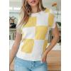 image:imageEVALESS Short Sleeve Sweater for Women Crewneck Color Block Knit Tops 2026 Summer Trendy Cap Sleeve Sweater VestYellow