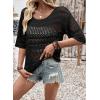 image:imageEVALESS Womens Summer Crochet Tops Half Sleeve Hollow Out Beach Vacation Clothes Resort Wear Cruise OutfitsBlack