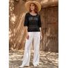 image:imageEVALESS Womens Summer Crochet Tops Half Sleeve Hollow Out Beach Vacation Clothes Resort Wear Cruise OutfitsBlack