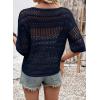 image:imageEVALESS Womens Summer Crochet Tops Half Sleeve Hollow Out Beach Vacation Clothes Resort Wear Cruise OutfitsNavy Blue