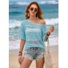 image:imageEVALESS Womens Summer Crochet Tops Half Sleeve Hollow Out Beach Vacation Clothes Resort Wear Cruise OutfitsTurquoise