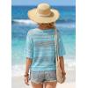 image:imageEVALESS Womens Summer Crochet Tops Half Sleeve Hollow Out Beach Vacation Clothes Resort Wear Cruise OutfitsTurquoise