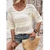 image:imageEVALESS Womens Summer Crochet Tops Half Sleeve Hollow Out Beach Vacation Clothes Resort Wear Cruise OutfitsWhite