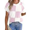 image:imageEVALESS Short Sleeve Sweater for Women Crewneck Color Block Knit Tops 2026 Summer Trendy Cap Sleeve Sweater VestPink