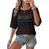 image:imageEVALESS Womens Summer Crochet Tops Half Sleeve Hollow Out Beach Vacation Clothes Resort Wear Cruise OutfitsBlack